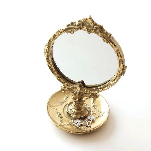 鏡 アンティークミラー 卓上ミラー おしゃれ かわいい トレイ スタンドミラー アンティーク バロックスタンドミラー [hal2900]