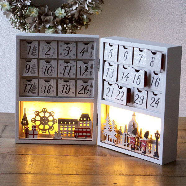 アドベントカレンダー クリスマスカレンダー クリスマス おしゃれ ブック型 LEDライト付き かわいい 北欧風 サンタ Xmas アドベントカレンダー ロンドン [hal3747]
