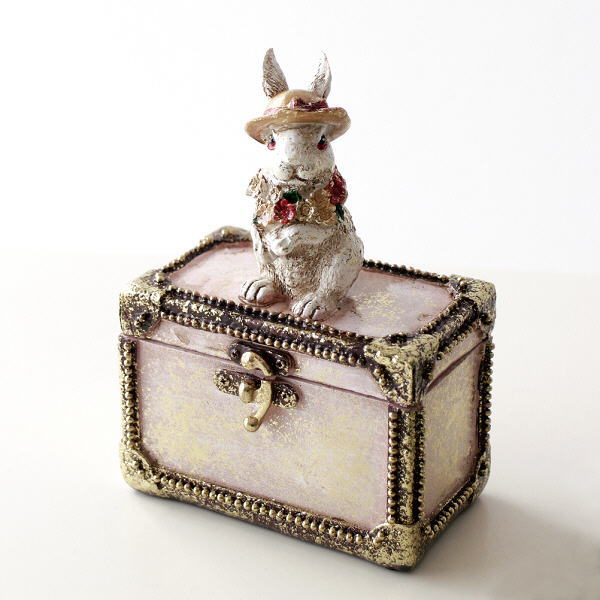 小物入れ おしゃれ ボックス ケース うさぎ ラビット 雑貨 かわいい レトロ アンティーク バロックラビットボックス ピンク [hal4286]