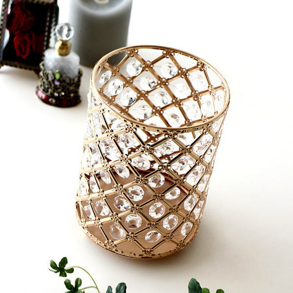 小物入れ おしゃれ ガラスビーズ ピンクゴールド メタル ツールスタンド シンプル キャンドルホルダー メタルフレンチの小物入れ [hal4725]