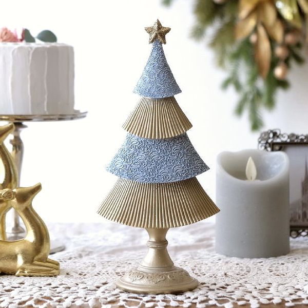 クリスマスツリー 卓上 オブジェ 置物 Xmas 飾り 雑貨 ナチュラル おしゃれ 大人 可愛い 北欧 インテリア ウインターブルーのプリーツツリー [hal5132]
