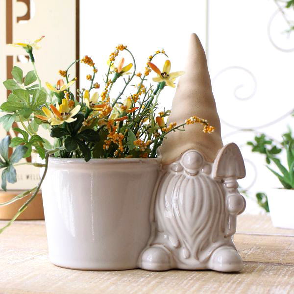 プランターポット ドワーフ おしゃれ 小人 置物 かわいい フラワーポット ガーデンオーナメント 妖精 コビト 陶器のドワーフポット [hal5801]