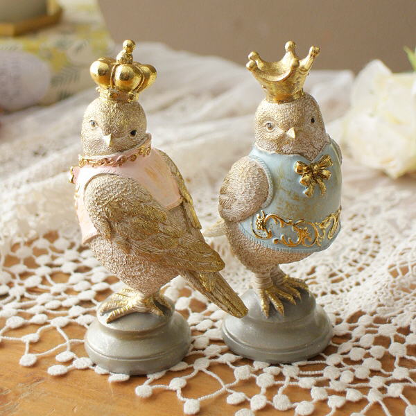 鳥 小鳥 オブジェ おしゃれ 置物 卓上 飾り セット ペア ゴールド 飾り物 アンティーク シャビーゴールドのクラウンバード 2タイプセット [hal8011]