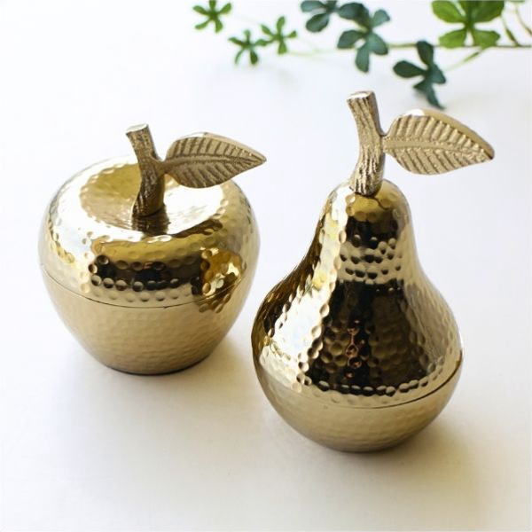 小物入れ おしゃれ りんご 洋ナシ アクセサリー入れ ふた付き メタル アクセサリーケース 収納 メタルなリンゴと洋ナシの小物入れセット [hal8561]