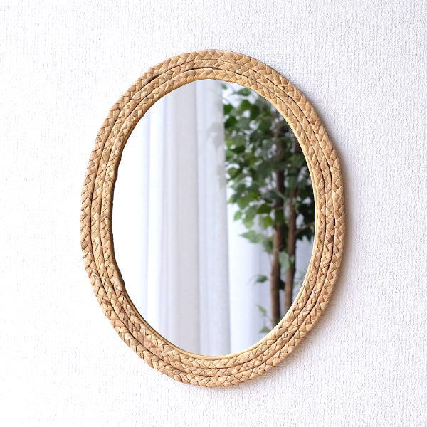 鏡 壁掛けミラー オーバル おしゃれ ナチュラル 壁掛け ウォールミラー シンプル かわいい カントリー 和風 洋風 ヒヤシンス三つ編み オーバルミラー [hbr4193]