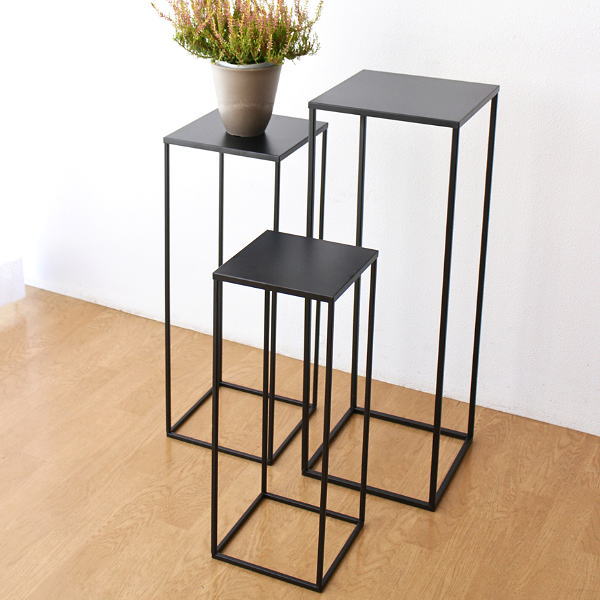 フラワースタンド アイアン 観葉植物 スタンド 室内 屋外 玄関 鉢置き プランタースタンド 四角 スクエア 縦長 ハイタイプ 高さ70cm 60cm 50cm アイアンのシンプルな角花台 3セット 【送料無料】 [iad6959]