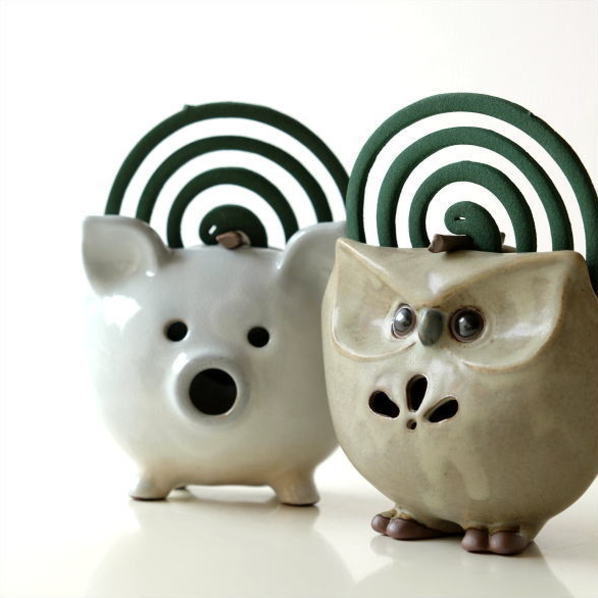 蚊取り線香入れ おしゃれ 陶器 豚 ぶた ブタ フクロウ ふくろう 蚊遣り 蚊やり 蚊遣り器 蚊遣器 蚊取り線香ホルダー 和風 かわいい 陶器の蚊遣り 縦型2タイプ [ibk1089]