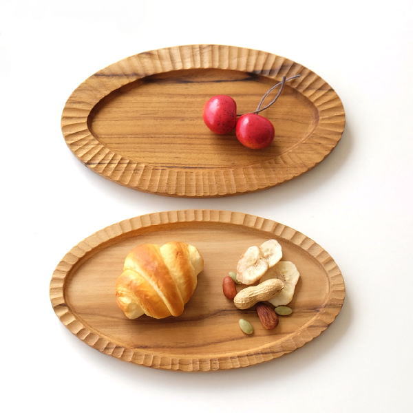 プレート トレー 木製 トレイ おしゃれ 天然木 楕円 小物 皿 小物置き チーク材 オーバルプレート ナチュラル リムプレートオーバル S 2タイプ [ify5478]