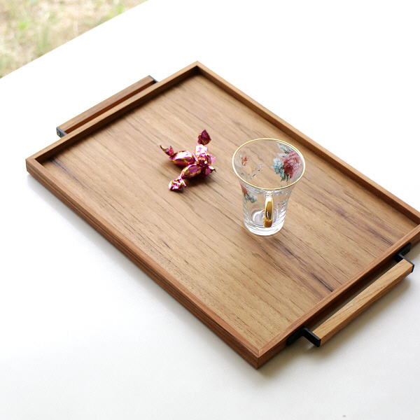 トレー トレイ 木製 おしゃれ お盆 チーク材 スタッキング 天然木 ハンドル付き 持ち手付き チーク手付きスタックトレー L [ify6622]