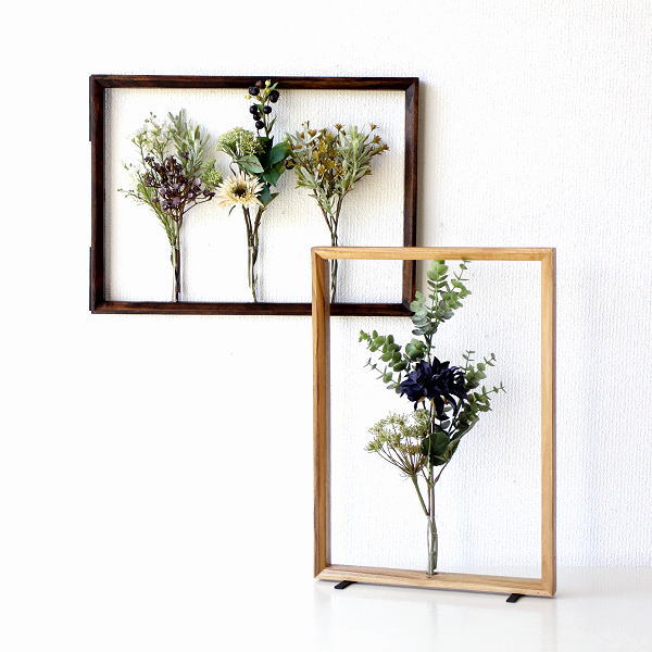 フラワーフレーム おしゃれ 壁掛け 卓上 A3 一輪挿し ウッド 木製 天然木 フレーム かわいい ナチュラルフラワーベースフレーム A3 2カラー [ify7609]