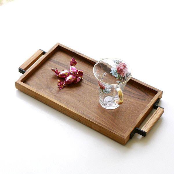 トレー トレイ 木製 おしゃれ お盆 小さめ チーク材 スタッキング 天然木 ハンドル付き 持ち手付き チーク手付きスタックトレー S [ify7657]