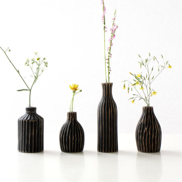 花瓶 フラワーベース 木製 チーク 小さい おしゃれ 花器 一輪挿し ウッドベース かわいい ウッドフラワーベースミニ BK4タイプ[ify9660]