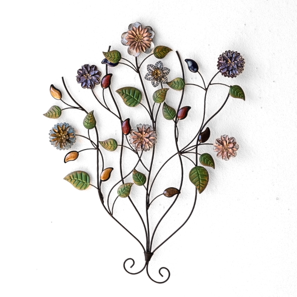 壁飾り アイアン 陶器 壁掛け インテリア 花 アートパネル ウォールデコレーション おしゃれ かわいい ウォールパネル アイアンの壁飾り カラフルフラワー [itn0502]