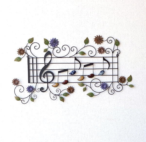 壁飾り アイアン 壁掛け おしゃれ 楽譜 花 アートパネル アンティーク ウォールデコレーション アイアンの壁飾り ミュージックスコアー [itn8974]