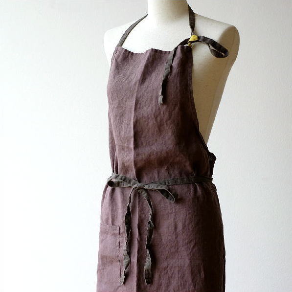エプロン リネン レディース 女性 ロング おしゃれ シンプル ナチュラル かわいい リネンエプロン モーブ [jot9669]