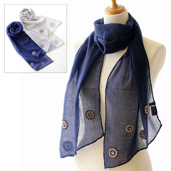 ストール マフラー ショール レディース 女性 おしゃれ 刺繍 ウール ビーズ 秋冬 秋 冬 50×180 ウールビーズ刺繍ショール 2カラー [kan1241]