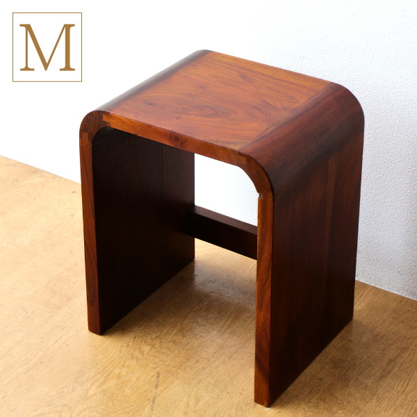 スツール 木製 おしゃれ 椅子 花台 角丸 無垢材 天然木 ベッド ソファ サイドテーブル 玄関 リビング 寝室 ナチュラル アンティーク ウッドカーブネストスツール M 【送料無料】 [kan1372]