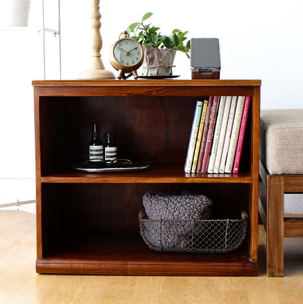 オープンシェルフ 木製 無垢 2段 サイドボード 収納棚 飾り棚 アンティーク アジアン おしゃれ 天然木 完成品 アカシアウッドオープンサイドボード 【送料無料】 [kan1708]