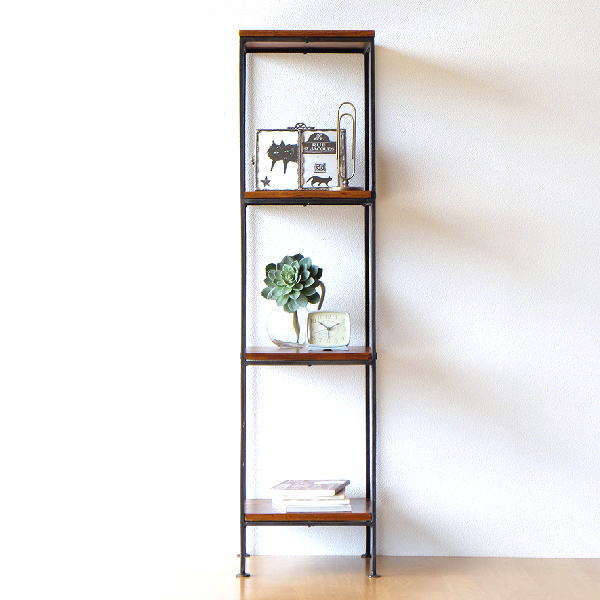 シェルフ 木製 アイアン 本棚 おしゃれ シンプル アジアン ディスプレイラック 飾り棚 オープンラック シーシャムとアイアンのシェルフ スリム 【送料無料】 [kan1818]