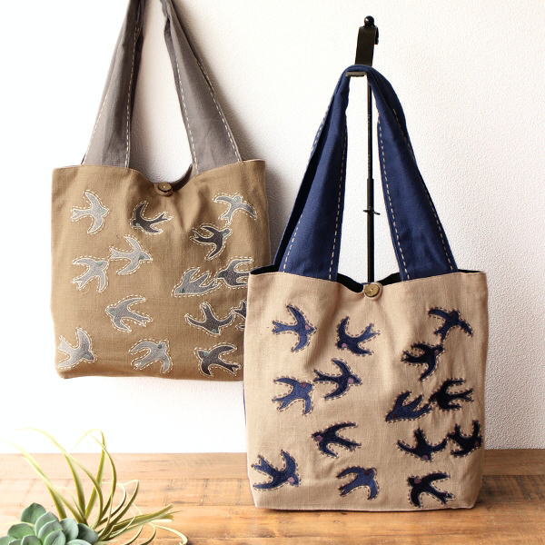 トートバッグ コットン 刺繍 おしゃれ 軽量 かわいい レディース かばん シンプル オシャレ サブバック スワロー刺繍トートバッグ 2カラー [kan2112]