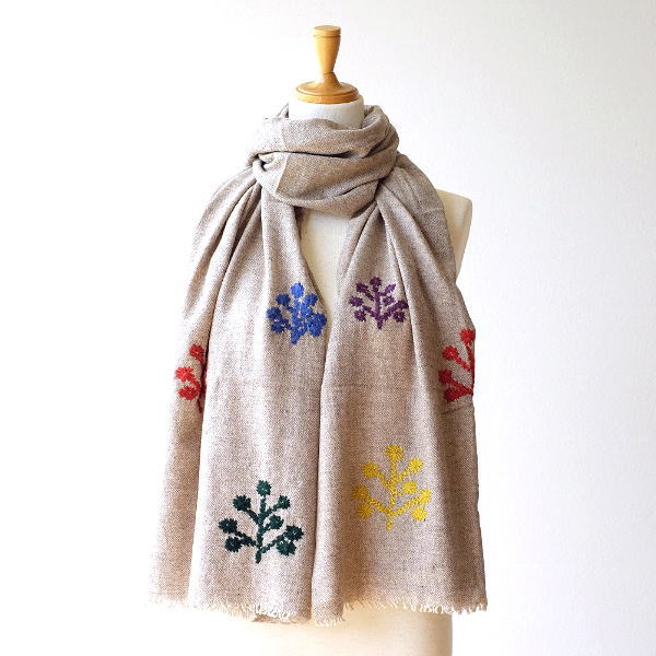 ストール マフラー ショール レディース 女性 おしゃれ 秋冬 秋 冬 首巻き 大人 デザイン ウールツリー刺繍ショール [kan2507]