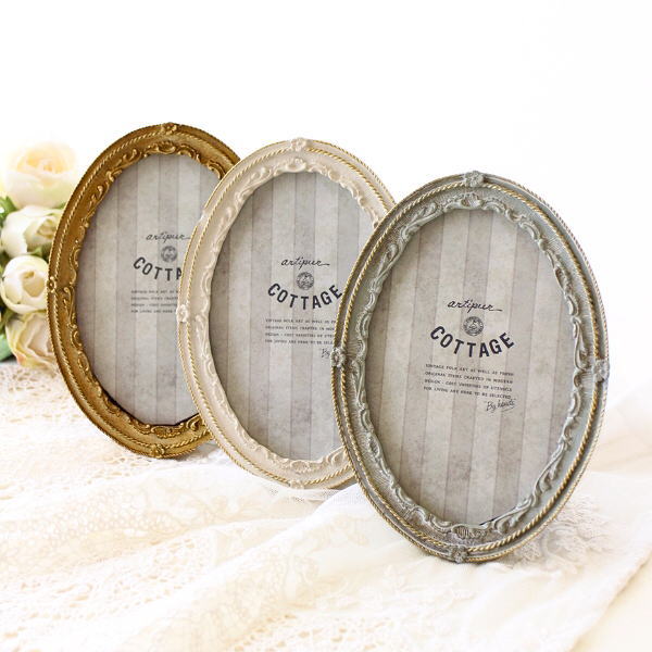 フォトフレーム 写真立て おしゃれ 壁掛け 置き型 卓上 写真入れ フォトスタンド アンティーク調 オーバル フォトフレーム 3カラー [kan2609]