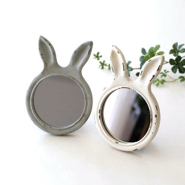 鏡 スタンドミラー 壁掛けミラー 卓上ミラー うさぎ ウサギ おしゃれ かわいい 小さい アンティーク調 レトロうさぎのスタンドミラー 2カラー [kan2727]