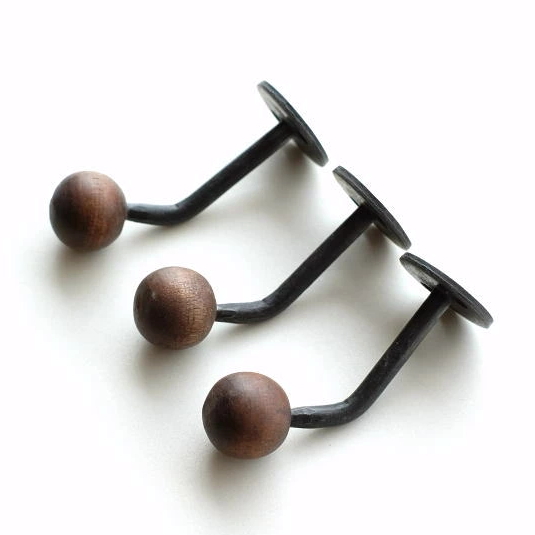 コートフック 帽子掛け ウォールフック 壁掛け 木製 アイアン コート掛け コートハンガー アイアンとウッドのボールフック３個セット [kan2865]