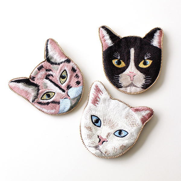 ポーチ 小物入れ おしゃれ 刺繍 猫 ねこ かわいい ビーズ刺繍 立体的 デザイン 化粧ポーチ アクセサリー入れ メイクポーチ キャット刺繍ポーチ B 3タイプ [kan3750]