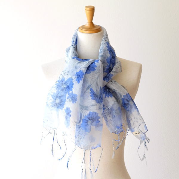 ストール ショール レディース 女性 春 春夏 大人 おしゃれ デザイン コットンシルク二重織りプリントショール [kan7816]