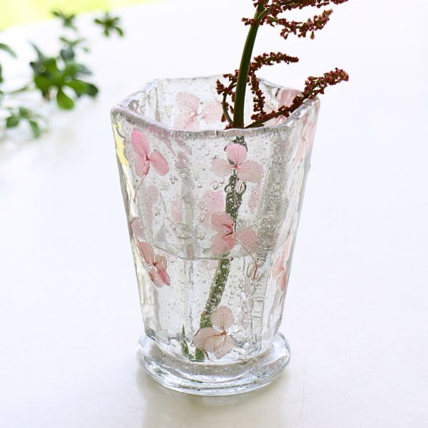 花瓶 ガラス おしゃれ かわいい フラワーベース 花器 ガラスベース 小ぶり 小さい ヘキサゴン型 インドのガラスベース プレスフラワー [kan7832]