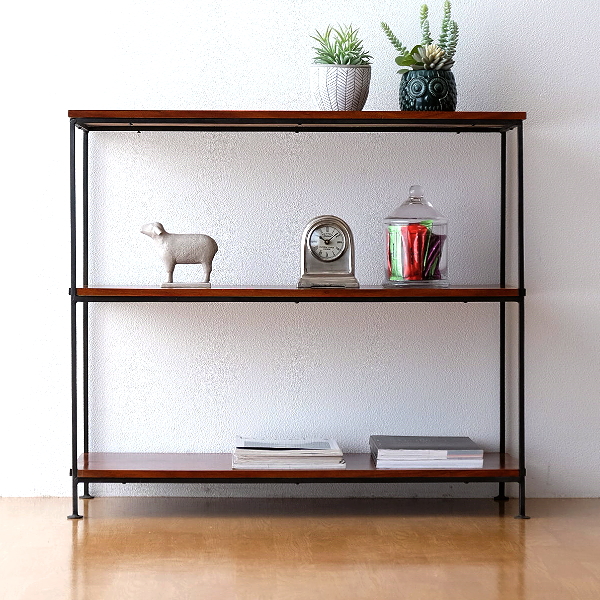 オープンシェルフ 木製 アイアン 飾り棚 オープンラック 天然木 無垢材 アカシアウッドの3段シェルフ 【送料無料】 [kan8079]