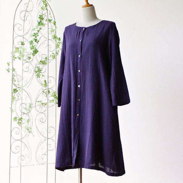 ワンピース レディース 長袖 おしゃれ カジュアル かわいい コットン シャツワンピ 綿100% 体形カバー Cottonワンピース D  【送料無料】 [kan8149]