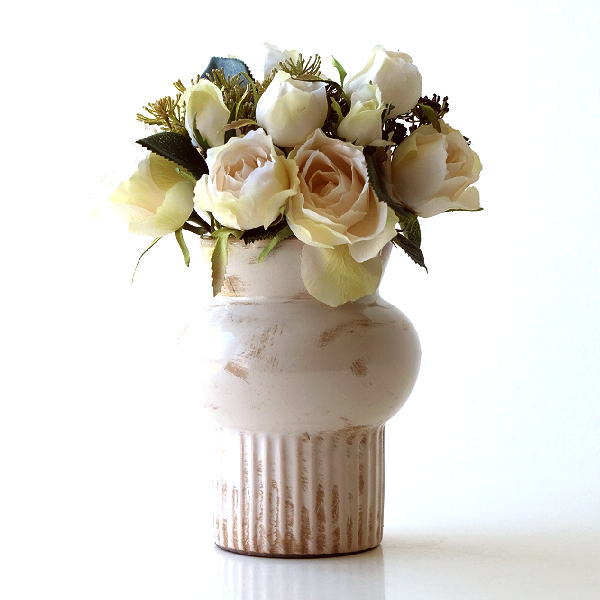 花瓶 おしゃれ 陶器 アンティーク レトロ 花器 フラワーベース セラミックベース ホワイト [kan8280]