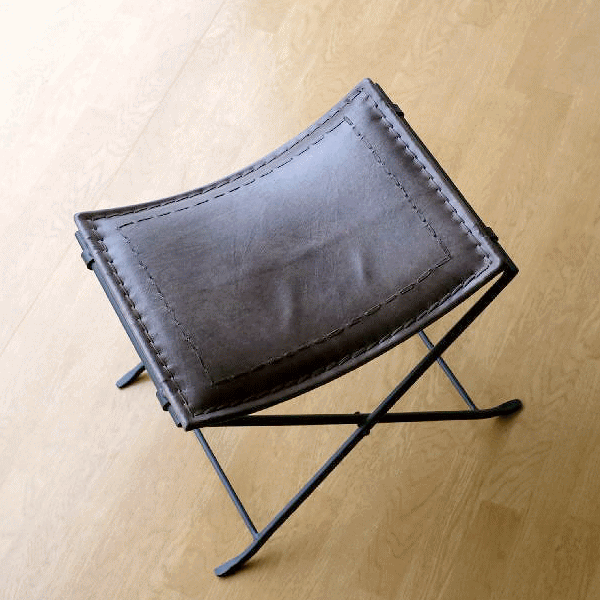 スツール 本革 椅子 アンティーク おしゃれ レザースツール レザーチェア アイアンと本革の折りたたみスツール B 【送料無料】 [kan8319]