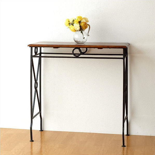 コンソールテーブル 玄関 木製 アイアン 花台 花瓶台 アジアン アンティーク 鉄脚 シーシャムウッド 天然木 無垢材 ネストテーブル コンソールL 【送料無料】 [kan8483]