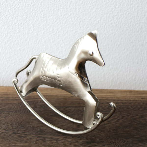 ロッキングホース 馬 置物 オブジェ 小物 アンティーク アイアン シルバー インテリア ロッキングホース [kan8993]