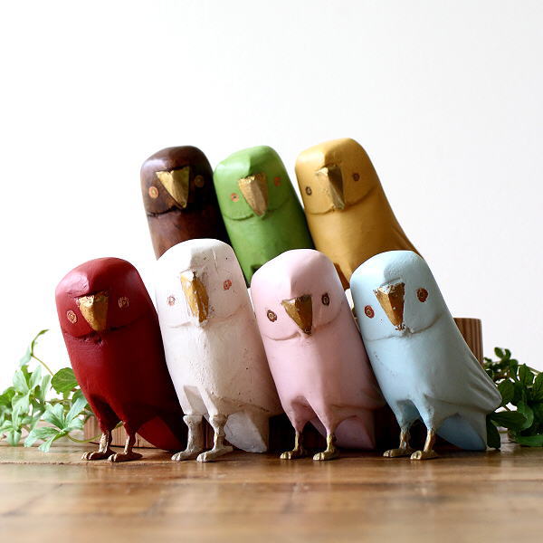ふくろう フクロウ 梟 置物 かわいい おしゃれ 木製 オブジェ 手のひらサイズ ウッド エスニック カラフルウッドフクロウ L 7カラー [kan9002]