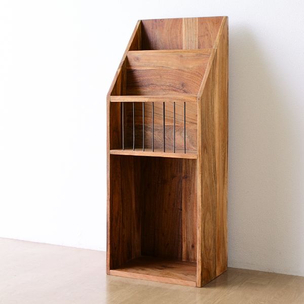 マガジンラック チーク おしゃれ 無垢材 オープンラック 天然木 シンプル ナチュラル マガジンスタンド チークブックシェルフ 【送料無料】 [kan9219]