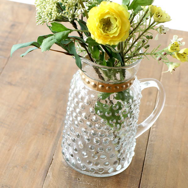 花瓶 フラワーベース おしゃれ ガラス 花器 花びん ガラスベース ピッチャー型 シンプル クリア かわいい ハンドル付きガラスベース シェイプ [kan9353]