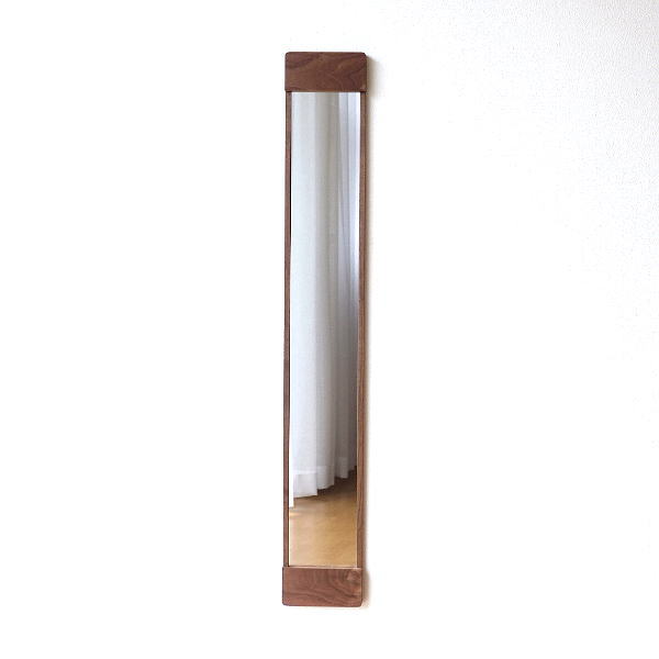 鏡 壁掛けミラー スリム おしゃれ ウォールナット 木製 ウッド 天然木 ウォールミラー 木枠 シンプル モダン ナチュラル スタイリッシュ 壁掛スリムミラーL 【送料無料】 [kch1836]
