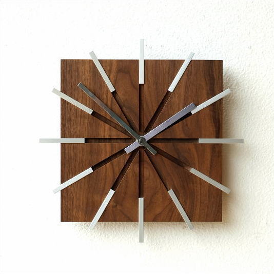 掛け時計 木製 おしゃれ インテリア 静音 ウォールクロック 四角 ウォールナット 無垢材 ウッドラインクロック 【送料無料】 [kch5052]