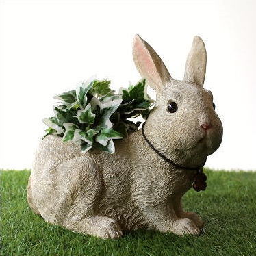 鉢 プランター おしゃれ うさぎ ウサギ 雑貨 置物 ガーデンオブジェ ラビット樹脂プランター [kkm2972]