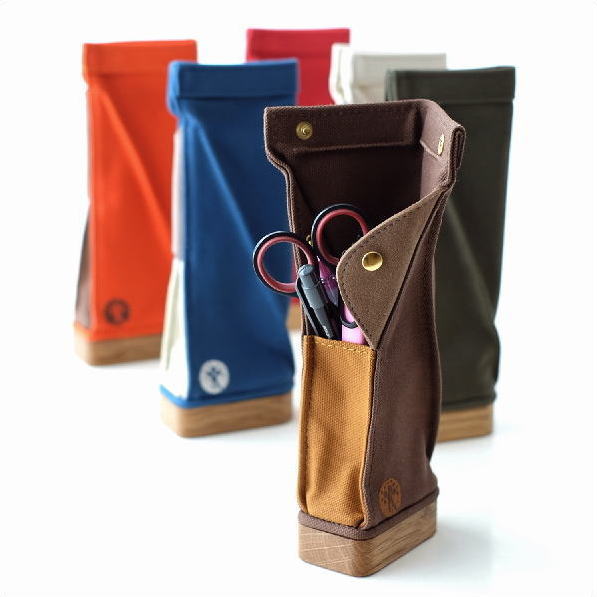 ペンケース スタンド おしゃれ 帆布 木製 日本製 かわいい シンプル 自立型 立つ 縦型 スタンド型ペンケース６カラー [knm3536]