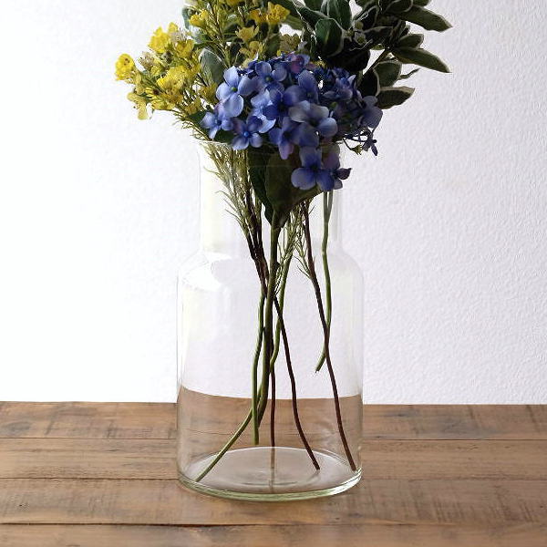 花瓶 フラワーベース おしゃれ リサイクルガラス 花器 ガラスベース シンプル 透明 吹きガラス 大きめ リューズガラスフラワーベース L [ksh4181]