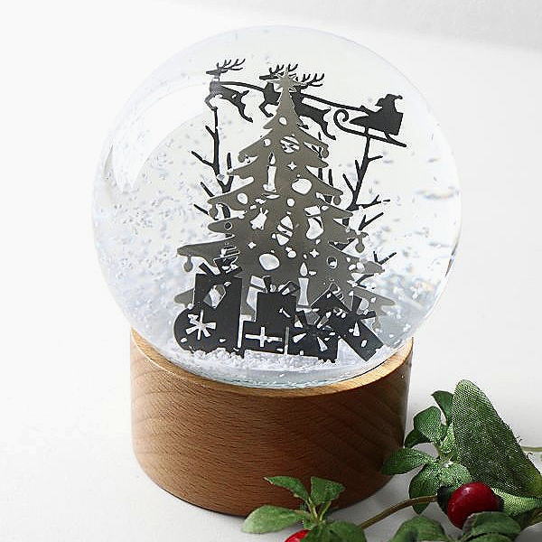 スノードーム クリスマス 雪 ツリー サンタ トナカイ おしゃれ 大人可愛い 天然木 ブナ材台座 高級感 ナチュラル シンプル 北欧 Xmasスノードーム サンタからの贈り物 [ksh5453]