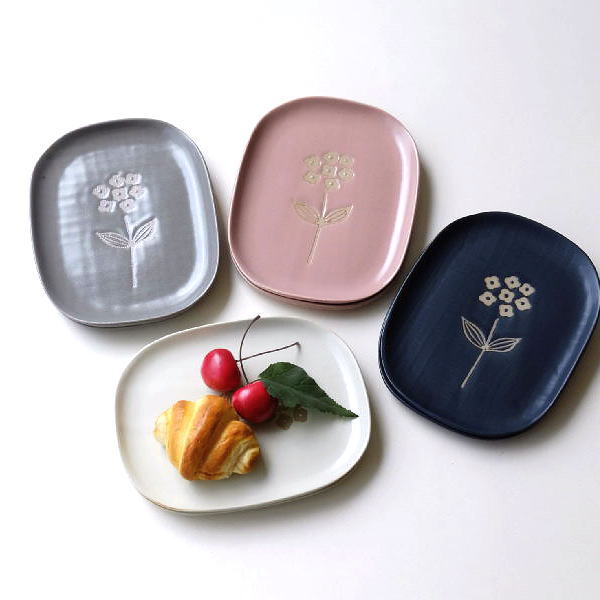 お皿 プレート 中皿 陶器 おしゃれ 2枚 セット 浅い 取り皿 スクエア 北欧 かわいい 瀬戸焼 プレート中皿 こばな 4カラー 2枚セット [ksn2361]
