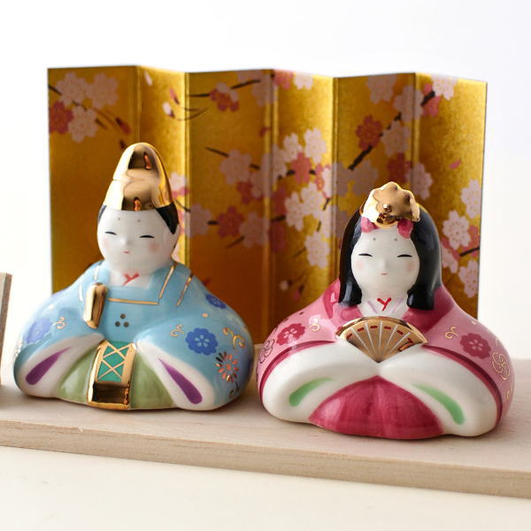 おひなさま お雛様 ひな人形 置物 陶器 オブジェ おしゃれ かわいい 桃の節句 雛飾り ひな祭り 手のひらサイズ 瀬戸焼 日本製 錦絵 華 小紋雛 [ksn3637]