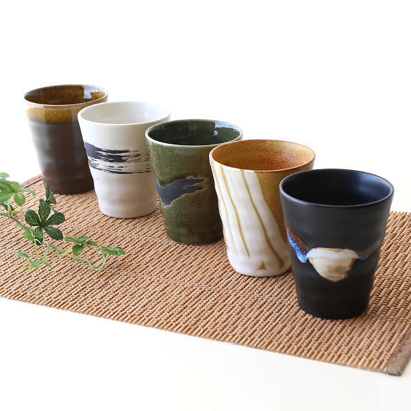 フリーカップ 5個セット 美濃焼 陶器 おしゃれ 和モダン 釉薬掛け分け 日本製 化粧箱入り ギフト 焼酎カップ コーヒーカップ ビアグラス 陶器のフリーカップ 5個セット [ksn3897]