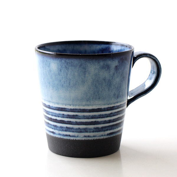マグカップ おしゃれ 陶器 日本製 モダン 可愛い 焼き物 美濃焼 かっこいい ボーダー インディゴブルー キッタチボーダーマグ [ksn6667]